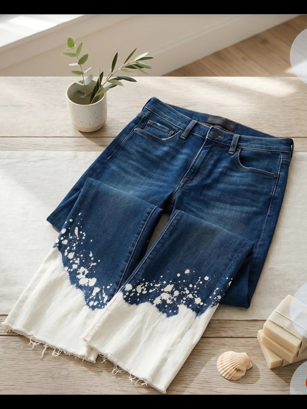 Veronica Beard Blue-to-White Dip-Dye Flare Jeans with Paint-Splash Hem